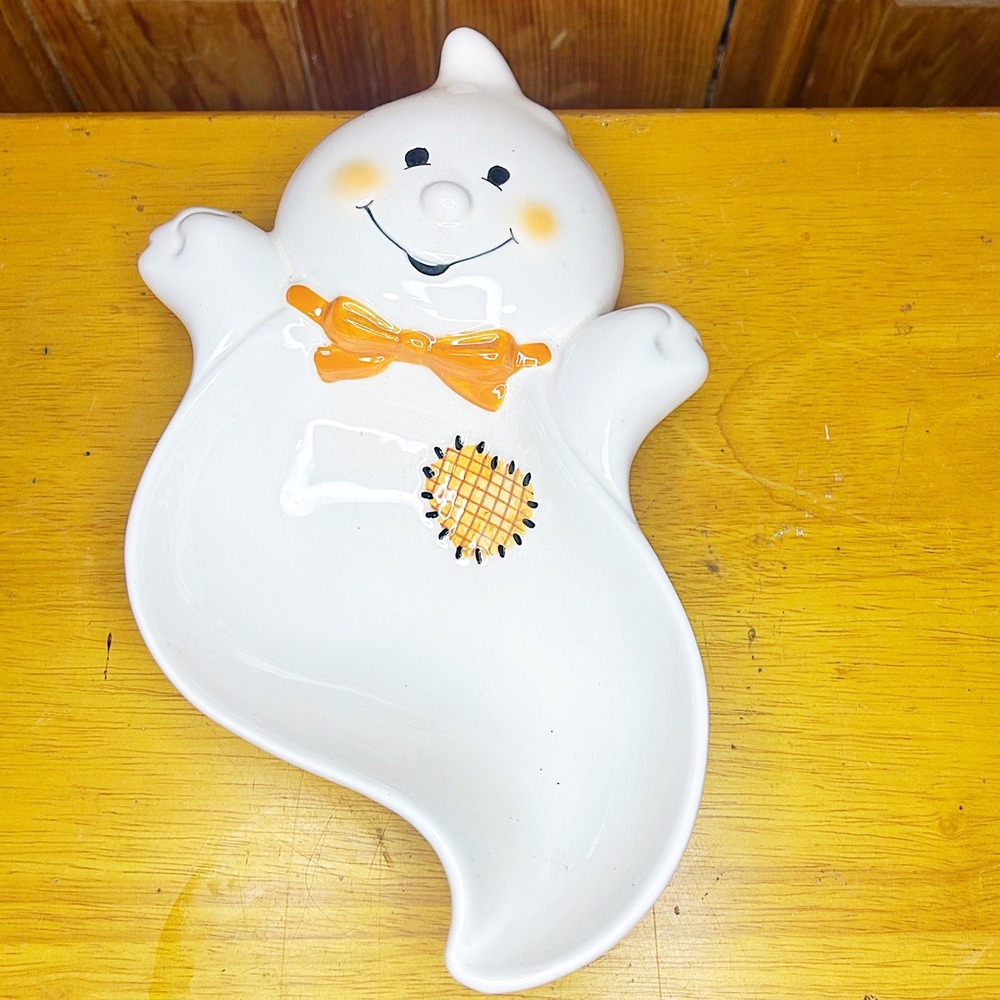Vintage Hallmark Ghost Candy Dish White Halloween‎ Ceramic